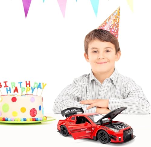 Image of WORSHIPER 1:24 Scale Compatible for Nissan GTR Model Car Toy, Zinc Alloy Pull Back Toy Car with Sound and Light for Kids Boy Girl Gift (1:24 Nissan GTR - Red)