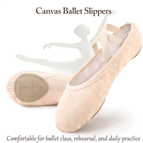 TXJ Sports Ballet Shoes for Women Girls, Women's Ballet Slipper Canvas Dance Shoes Split Sole Yoga Dance Flats Beige — view 3