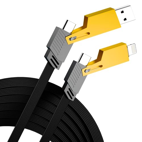 Image of Basesailor 120W 4 In 1 Multi Function Braided Fast Charging Cable With Lightning To USB-C,Type C-C,Ligthning To USB,Military Grade Durability,Compatible For iPhone,Samsung,Oneplus Series & More,1M
