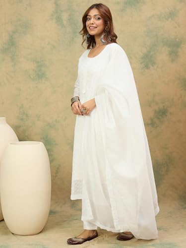 Image of Varanga Women -Thread & Sequin Embroidered Yoke Kurta With Trouser & Scallop Dupatta