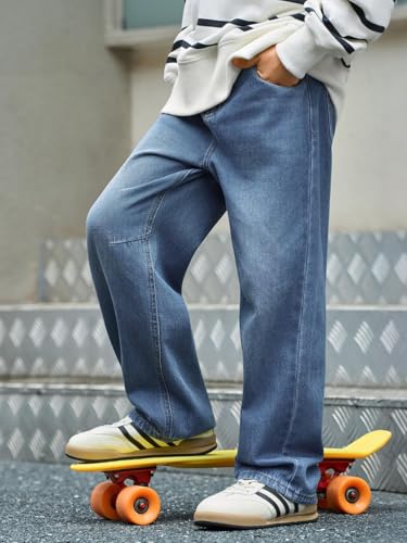 Jeans for Boys Baggy Straight Leg Elastic Waist Denim Pants Casual Boys Pull On Jeans with Pockets 5-14 Years3
