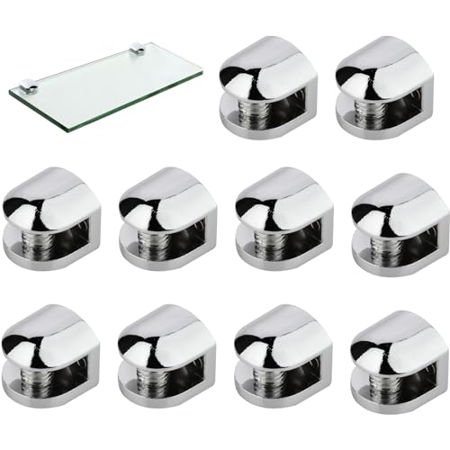 Scettar 10PCS Reggimensola Vetro,Lega di Zinco Staffe per Vetro Regolabile,Supporto Vetro per Spesso 6-8 mm,per Bagno, Soggiorno,Armadi,Mobili Librerie,Libreria
