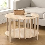 WGYHOME Round Coffee Table Modern Minimalist Wooden Center Table with 2 Tier Storage Shelf Side Table for Living Room Home Decor