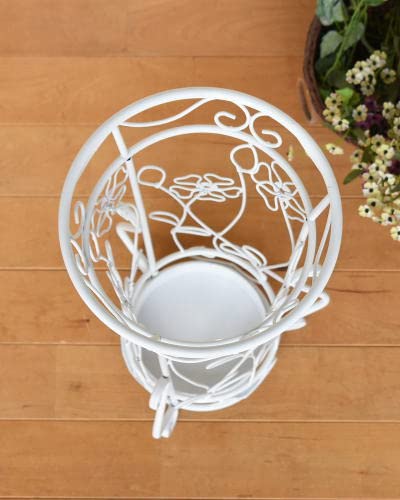 Amazon｜傘立て ホワイト アイアン 花模様 丸型 アンブレラスタンド