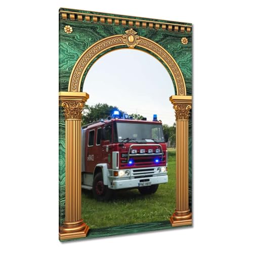 Peinture sur toile de camion de pompiers 60x90cm tableau de décoration murale haute définition