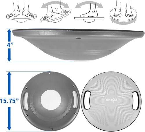 Yes4All Wobble Balance Board, Plastic Stability Trainer with Handles for Standing Desk, Core Training & Home Gym Workout (Silver - 15.7” Dia) by Yes4All - Image 2