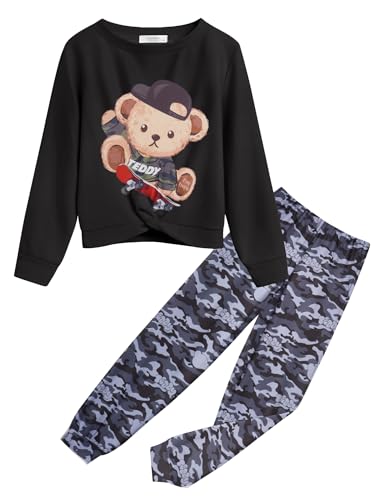 Arshiner Girls 2 Piece Outfits Fashion Twist Front Tracksuit Long Sleeve Pullover Sweatshirt Sweatpants Jogger set Sweatsuit