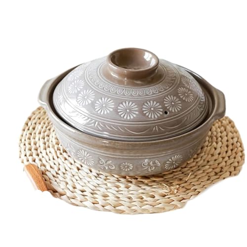 cazuela de barro, Olla Caliente De Cerámica, Cazuela Resistente Al Calor con Tapa, Olla Redonda De Barro De Gres, Olla Arrocera for Estilos De Guiso(1.5L)