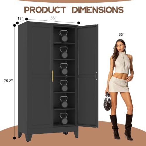 Image of winiowa Metal Pantry Storage Cabinet with 2 Doors and 5 Adjustable Shelves