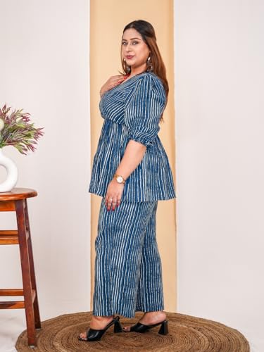 Image of DEEBACO Women's Tie-Dye Ankle Length Top with Trouser|V-Neck|Half Sleeve|Cord Set for Women Cotton|Long Jumpsuits Western Dress for Women Stylish|Two Piece Co ord Set|Party Casual Wear(Multicolor)