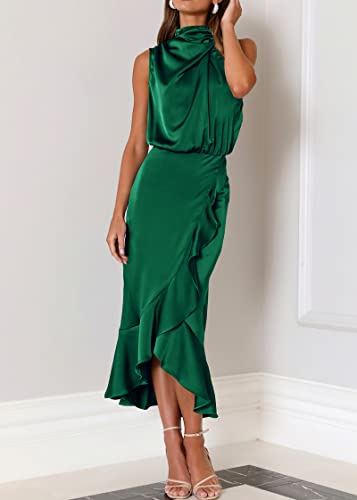 Image of KIRUNDO Women's Summer Satin Mock Neck Wedding Guest Dress
