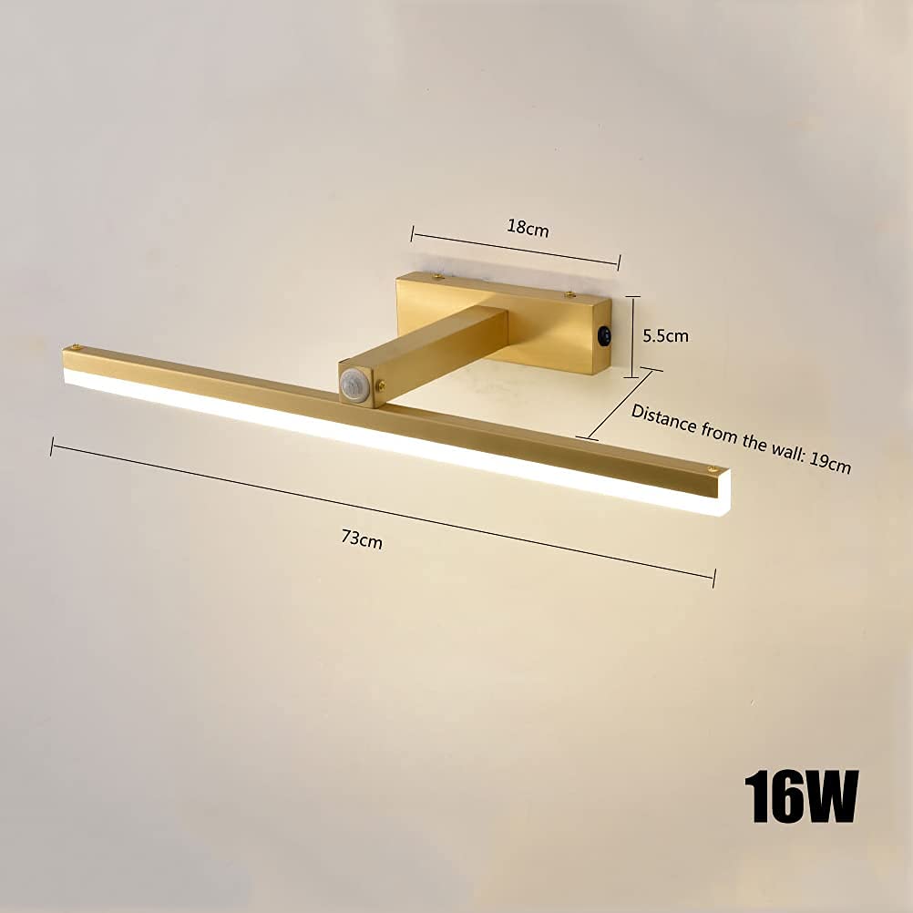 Luz de Espejo de baño con Interruptor y Sensor de Movimiento Luz LED para gabinete Lámpara de Pared de latón Tocador Lámpara de Espejo Luz Neutra 4000K 16W / 73CM (7W / 33CM) Interesante