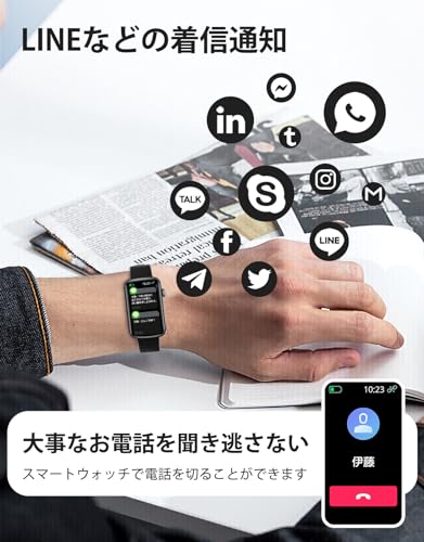 SHANG WING スマートウォッチ レディース iphone対応 アンドロイド対応 リストバンド型 腕時計 1.47インチ大画面 フルタッチ Smart Watch 着信通知 女子生理サイクル記録 多種類運動モード 天気予報 IP68防水 文字盤自由設定 誕生日 クリストマス 新年 ギフト 日本語説明書付き Lynn2 ブラック