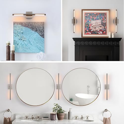 Image of TODOLUZ 24-Inch 5CCT LED Bathroom Light Fixture, 12W Brushed Nickel Rotatable Tube Vanity Lighting for Over Mirror Paintings Power Room, 2700K-5500K