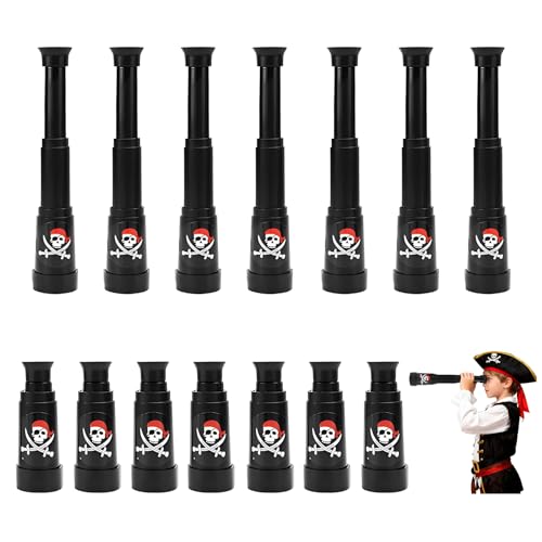 14 Stück Piraten Fernrohr Kinder – Ausziehbares Fernrohr Set für Piratenkostüm Kinder, Robustes Piraten Spielzeug aus Kunststoff, Fernrohr Pirat für Karneval, Pirate Accessories Mitgebsel