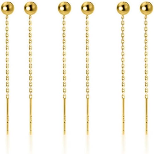 Cute Short Threader Earrings Silver Gold Black Chain Link Ball Dangle Drop Pull Through Earrings Minimalist