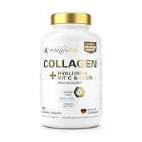 PharmaVital Collagen Hyaluron Kapseln - 90 Tage Vorrat - SOLUGEL® Kollagen Peptide Typ 1 & 3 - Optimiert mit Chondroitin, Vitamin C & Lysin - Produziert & laborgeprüft in Deutschland