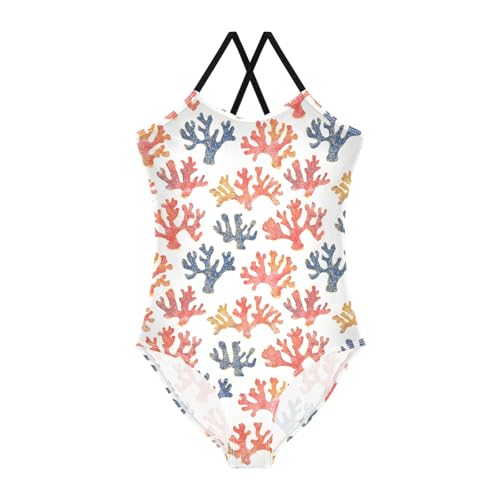 senya Girls Swimsuits One-Piece Swimwear Tie Bathing Suit Beach Summer Round Neck 7-8T Coral Pattern