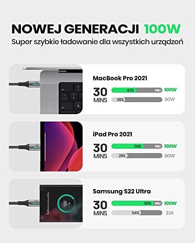 USB C to USB C Cable, INIU [2m] 100W PD 5A USB C Charger Cable QC 4.0 Nylon Braided Quick Charge Type C to Type-C Cord Compatible with Samsung S21 S20 Note iPad MacBook Pro Huawei Xiaomi Switch etc.