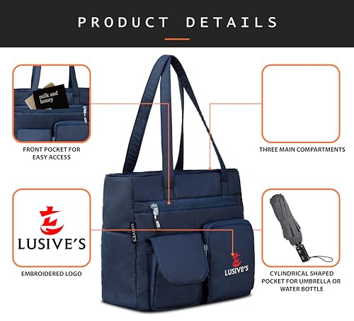 Image of Lusive's Double Pocket Handbag for Women: Stylish, Ideal Companion for Work, Travel, Polyester Material, Spacious 10-liter Capacity, 6 Pockets.