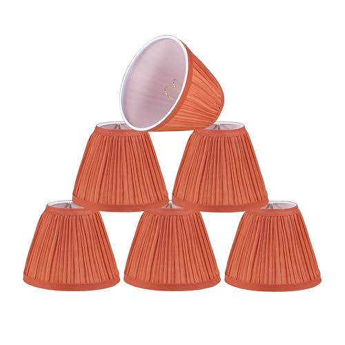 Image of Aspen Creative 51517-6, Hardback Empire Transitional Clip-On Chandelier Lamp Shade, Mushroom Pleated Carrot Faux Silk Fabric, 3 inch Top x 6 inch Bottom x 5 inch Slant Height, Set of 6