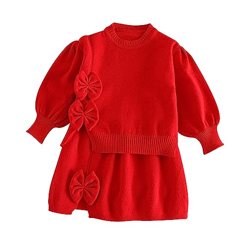 Infant Toddler Girls Long Sleeve Sweet Bow Sweater Two Piece Set Fashion Preppy Knit Two Dresses Baby (RD1, 6-7 Years)