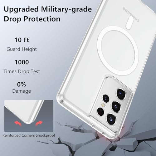 Image of Magnetic Case for Samsung Galaxy S21 Ultra Compatible with MagSafe, Shockproof Phone Bumper Cover, Anti-Scratch Clear Back Plastic (Clear)