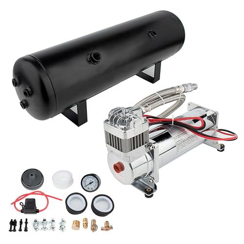 STAYTOP 3 Gallon Train Air Horn Tank with 200 PSI Air Compressor Onboard System Kit for Car Train Truck Horn