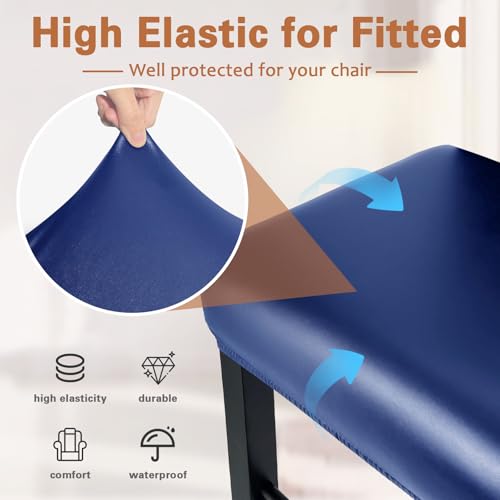 Image of PU Leather Bar Stool Covers Rectangular, 100% Waterproof Stool Covers Rectangle Super Stretch 20% Thicker Leather Saddle Stools Cover Rectangular Counter Bar Stools with Elastic Band (4 PCS, Navy)
