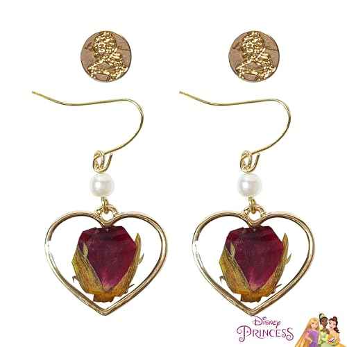 LUV HER Disney Belle Earrings Gift Sets - Heart-Shaped Drop Earrings with Pearl Accent & Belle Studs - Hypoallergenic Nickel-Free - Ideal Gifts for Girls' Parties, Costumes Ages 4+2