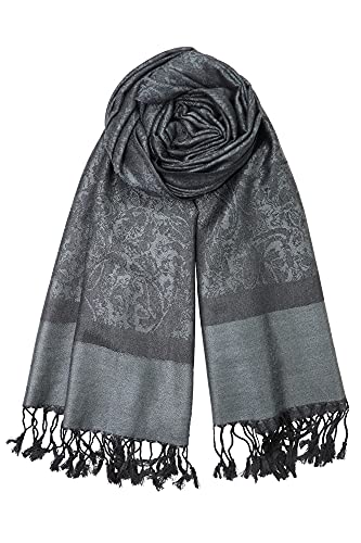 Achillea Women s Two Tone Vintage Jacquard Paisley Pashmina Shawl Wrap Scarf (Charcoal Gray)