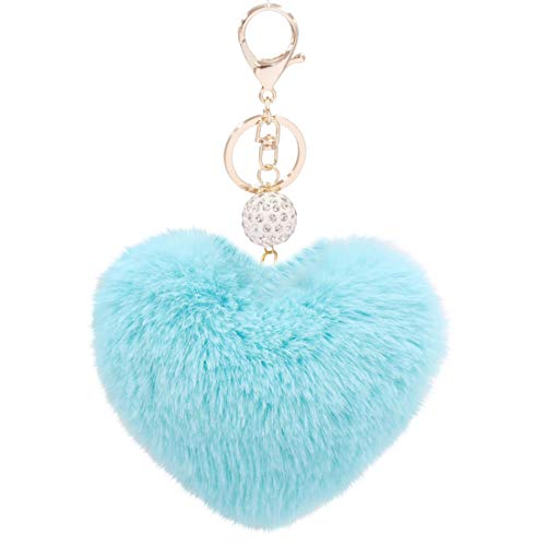 Image of Women's Heart Faux Fur Pom Pom Key Chains Bag Accessory Puffball Keyring Backpack Charms for Girls