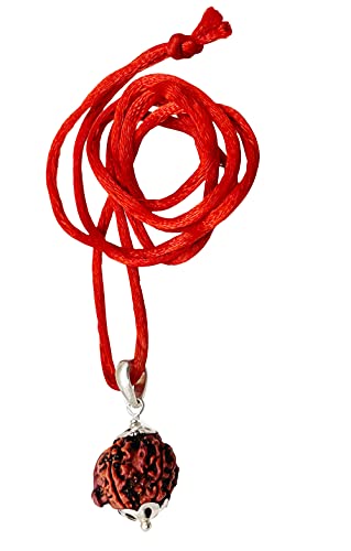 Image of Siddha Pure Ganesha Rudraksha, Laboratory Certified, Carefully Capped with Silver Between Nepalese Beads with Tassel, Size 16mm-22mm, Color-Brown (Ganesh Rudraksha Silver)