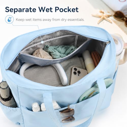 Image of LEDAOU Large Beach Bag Women Zipper Beach Tote Pool Bag for Gym Grocery Travel with Wet Pocket