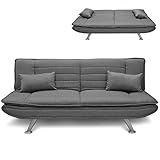 BAKAJI Divano Letto Ginevra Clic Clac 3 Posti Struttura in Legno Rivestimento in Tessuto Trapuntato Imbottito Piedini in Metallo con 2 Cuscini Dimensione 183 x 88 x 82 cm (Grigio)