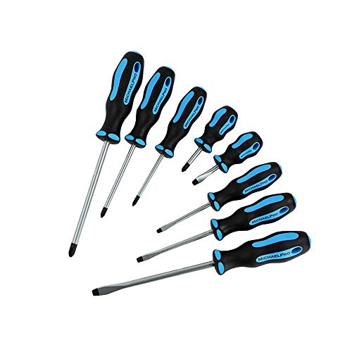 MichaelPro Screwdriver Set Magnetic Tip, Phillips and Flat Head, with Small Screwdriver, Electrician Screwdrivers Set, 8-Piece Screw Driver Set Kit for Mechanics, Patented Steel