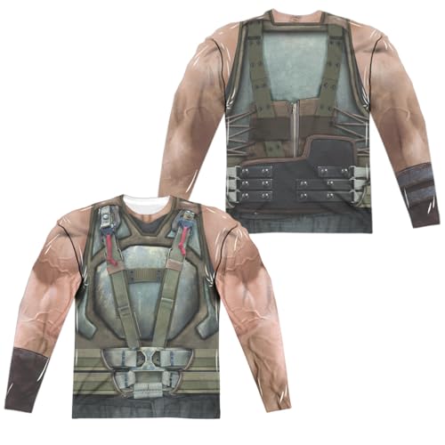 Popfunk Dark Knight Rises Bane Costume Front Back Print 100% Polyester Adult Long Sleeve Costume T Shirt for Men & Women X-Large White