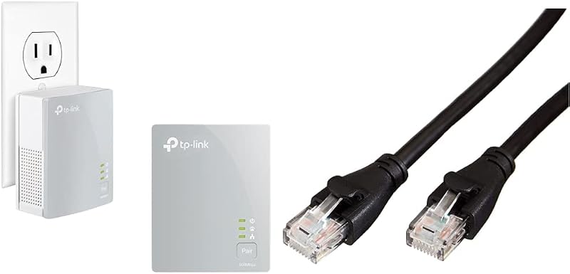 TP-Link AV600 Powerline Ethernet Adapter - Plug&Play, Power Saving, Nano Powerline Adapter(Tl-PA4010 Kit) with AmazonBasics RJ45 Cat-6 Ethernet Patch Internet Cable - 10 Feet (3 Meters) Bundle