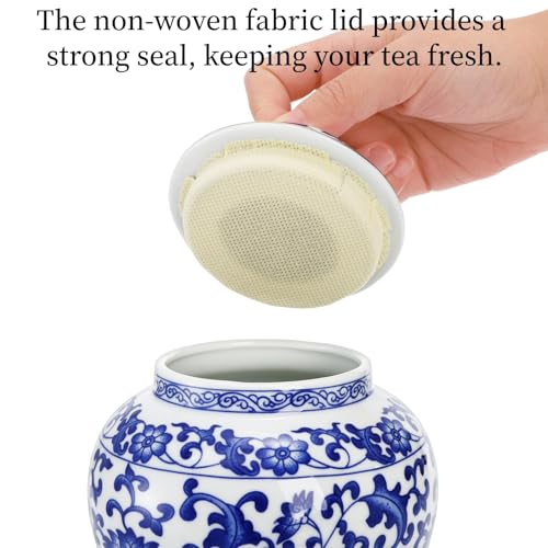 Image of Goaste Blue and White Ginger Jar with Lid, 7.2 Inch Chinoiserie Porcelain Ginger Jars Airtight, Decorative Ceramic Tea Candy Storage Jar, Handmade Vintage Flower Vase for Home Decor, Sugar Nuts Herbs