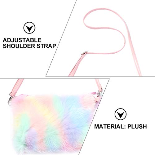 KESYOO Bolsa de Ombro Feminina para Meninas Cor Do Arco-Ãris de Pelúcia Bolsa Feminina de Compras Bo