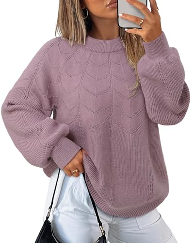 Messic Womens Pullover Sweaters 2025 Casual Long Sleeve Crewneck Loose Knit Tops3