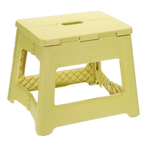 sourcing map 9 Folding Step Stool for Adults 132 lbs Capacity Non-Slip Step Stool with Handle Collapsible Foot Stools, Yellow Small Stepping Stool for Bathroom, Bedroom, Kitchen