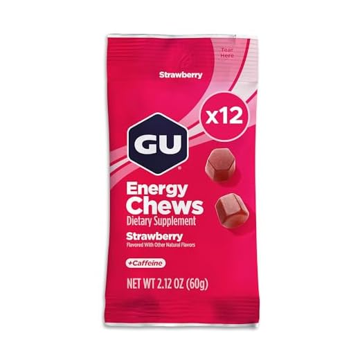 GU Energy Chews, Strawberry Energy Gummies with Electrolytes, 12 Bags (24 Servings Total)