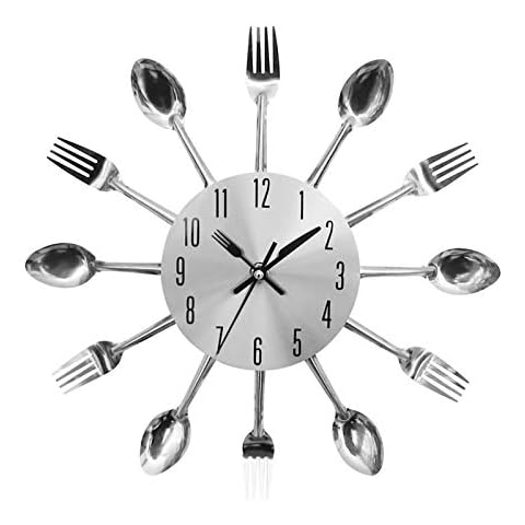 oenbopo Wall Clock, Kitchen Fork Spoon Wall Clock Cutlery Clock Modern Home Dining Room Decor 12inch Cover