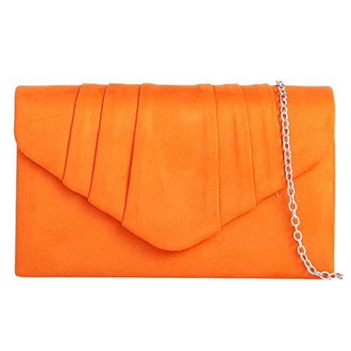 fi9® - Sac à main plissé pour femme en daim pour fêtes, bals étudiants et soirées de gala, orange., M