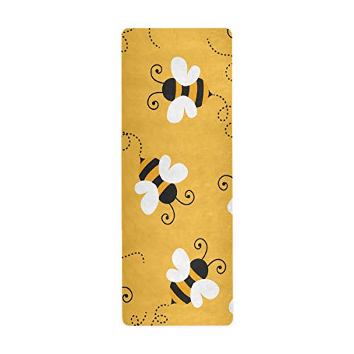 MOYYO Cute Little Bee Yoga Mat Printed Suede Natural Rubber Thin Hot Yoga Mat Non Slip Sweat Fitness Mat 71x26 Inch Portable Travel Yoga Mat for Yoga Pilates and Floor Exercises