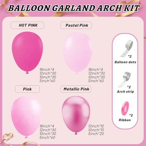 Image of 412Pcs Pink Balloon Garland Arch Kit,18 12 10 5 Inch Hot Pink Balloons Metallic Magenta Latex Balloons for Birthday Shower Princess Theme Party Wedding valentines Background Decorations