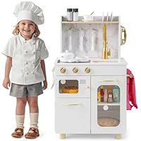 Maxmass Wooden Kids Kitchen, Children Toy Kitchen with with Stoves, Faucet, Sink, Telephone, Microwave, Oven & Cookware Accessories, Toddler Role Play Kitchens Cooking Set for 3+ Years Old