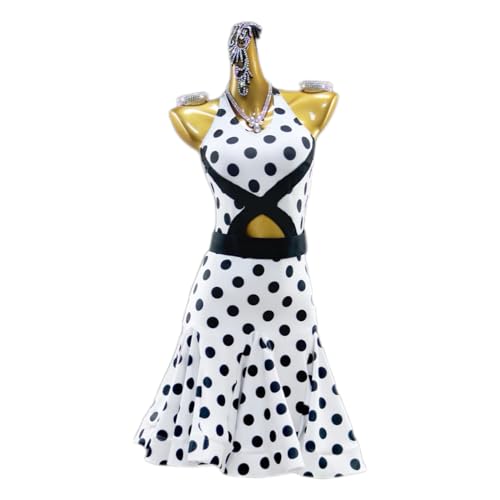 ZYDANC Polka Dot Ballroom Dance Dresses for Women Cha Cha Training Suit Backless Strapless Latin Salsa Dance Outfit,Polka dot,S
