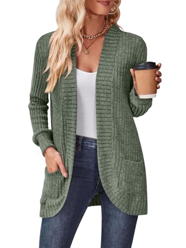 Image of DB MOON Womens Long Cardigan Sweater Lightweight Open Front Long Sleeve Outfits with Pockets